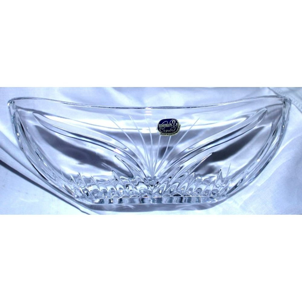 Vintage Bohemia cut crystal glass oval shaped Candy Dish approx $35